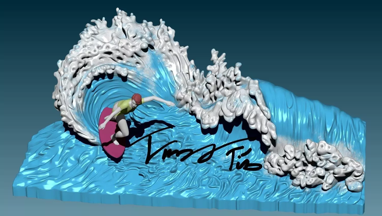 A surfing wave with girl 3D print model 3D print model