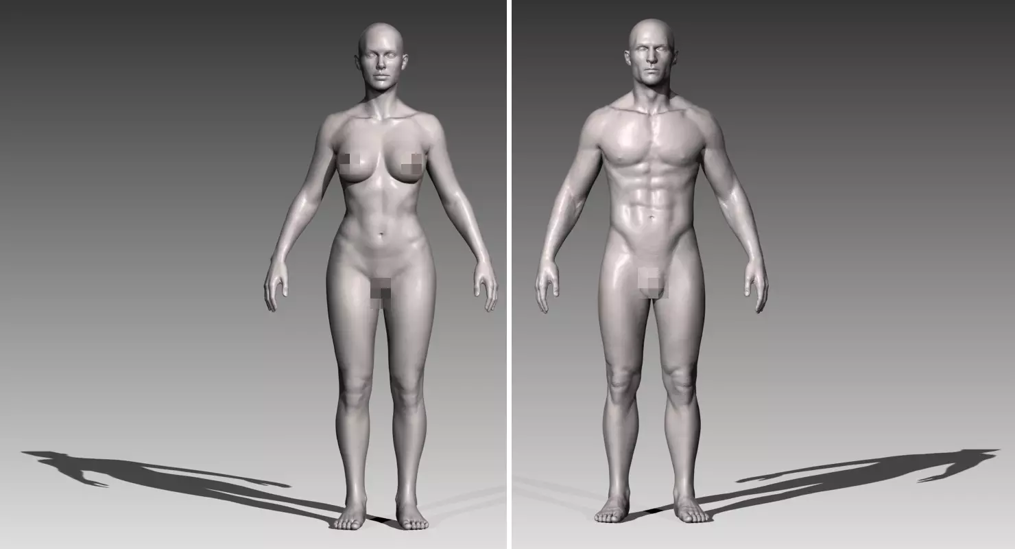 Realistic White Male and Female Bundle 3D model_0