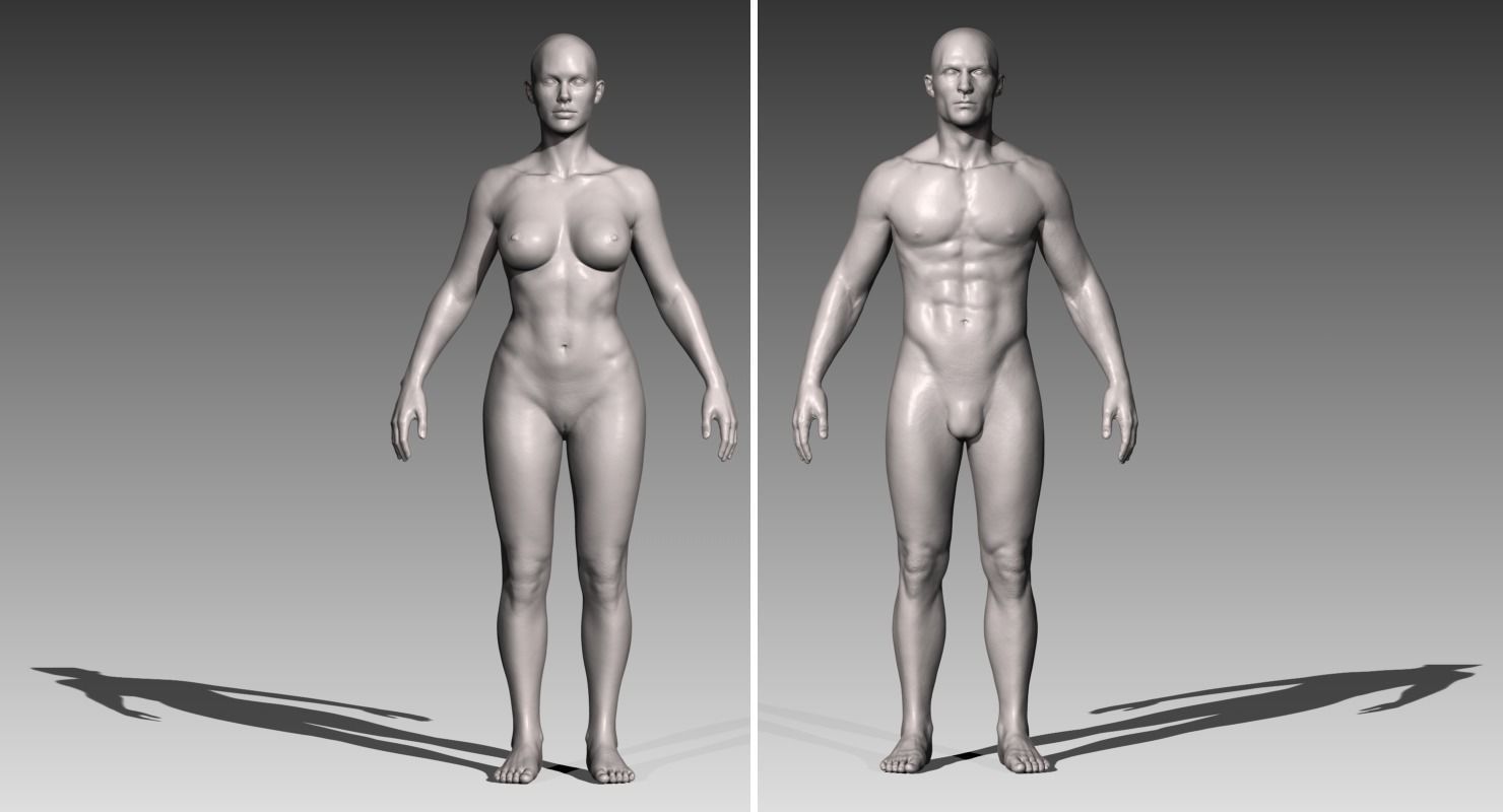 Realistic White Male and Female Bundle 3D model_1