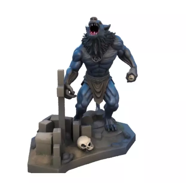 1707 COLORFUL Werewolf Howling with Skull 3D print model_3