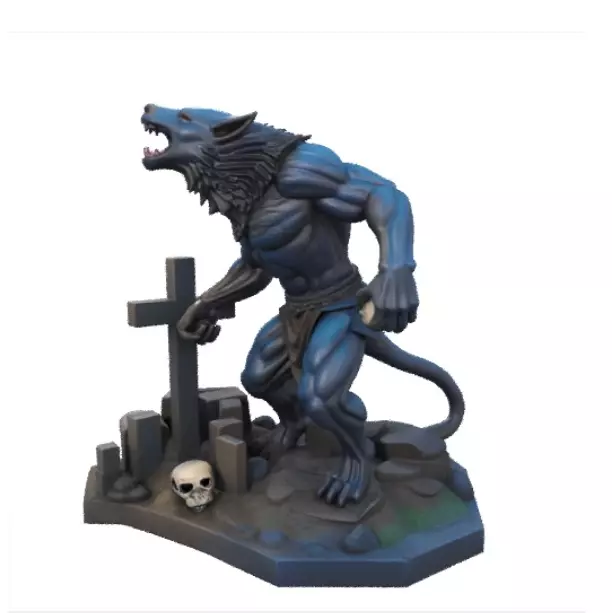 1707 COLORFUL Werewolf Howling with Skull 3D print model_1