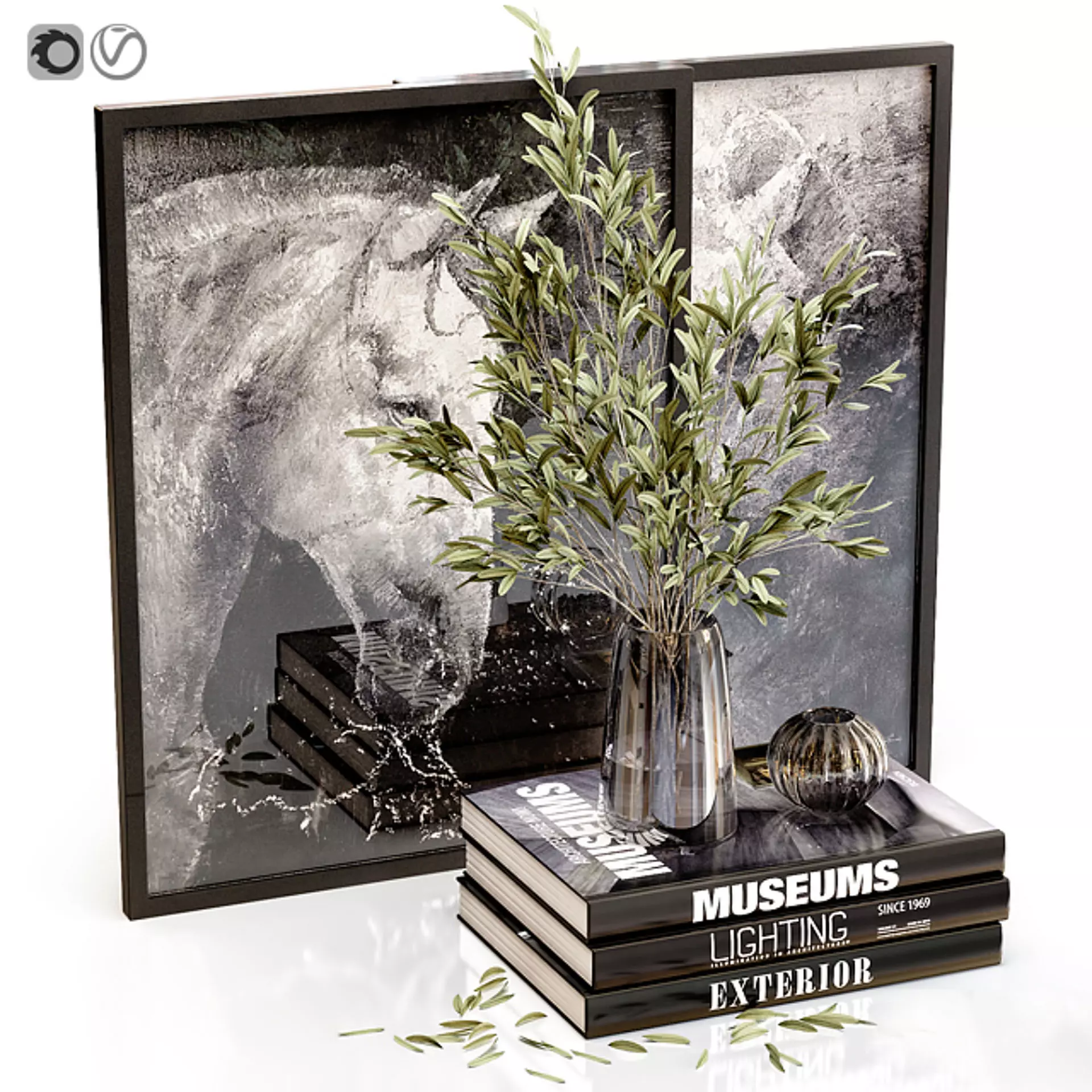 Black decor set 3D model_0