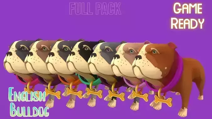 Animated English Bulldog FullPack  fully game ready