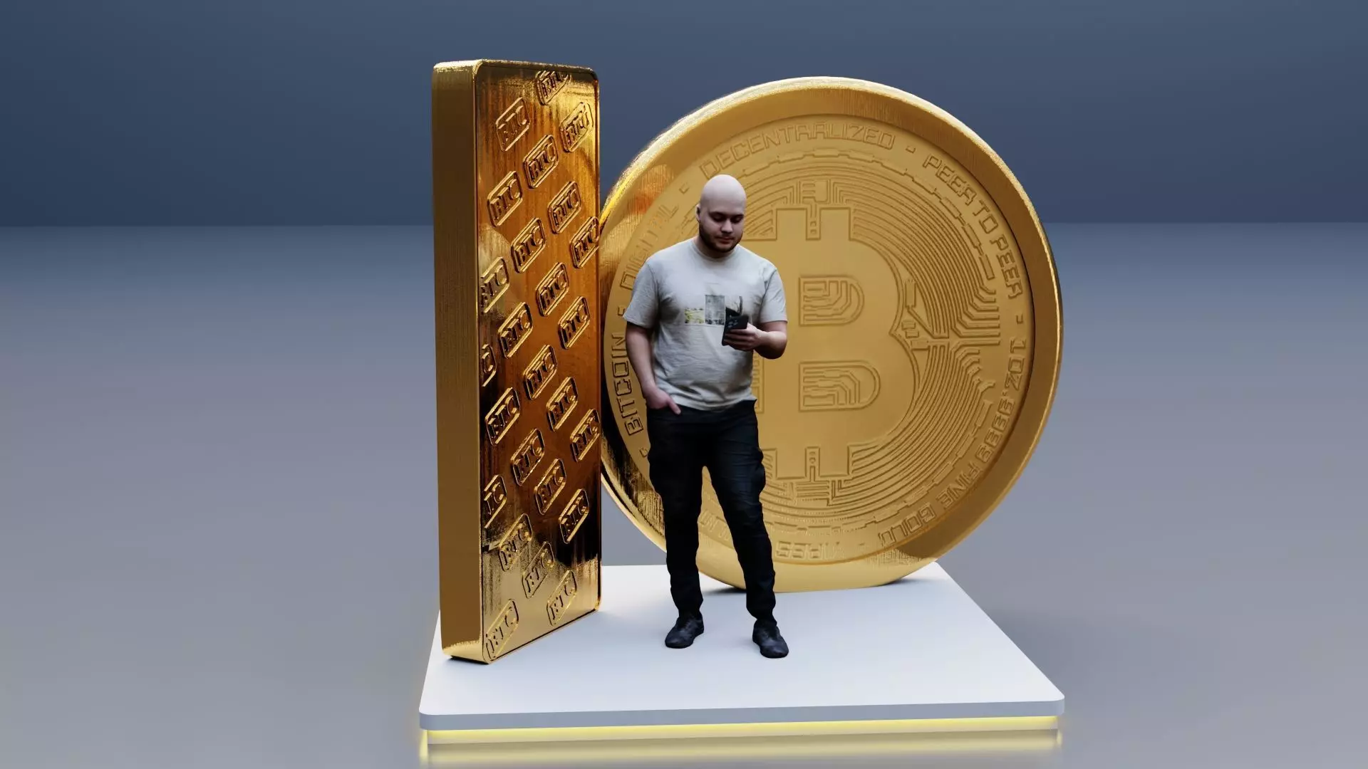 Bitcon and Gold Bar Exhibition Booth Design Low-poly 3D model_0
