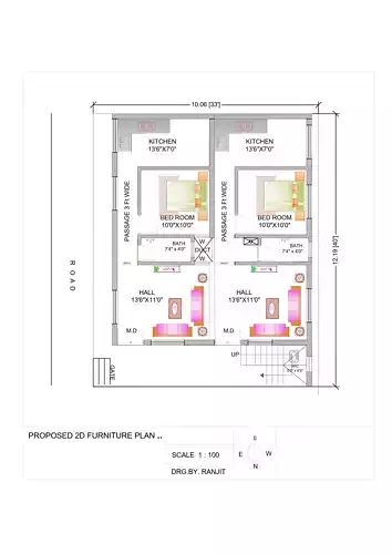33x40 Feet House Plan AutoCAD DWG Floor Plan 3D model