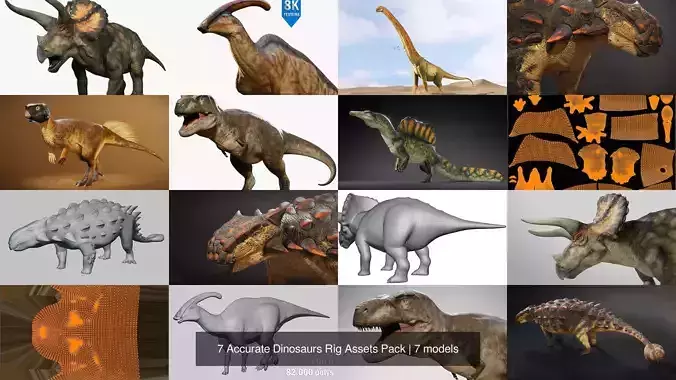  7 Accurate Dinosaurs Rig Assets Pack