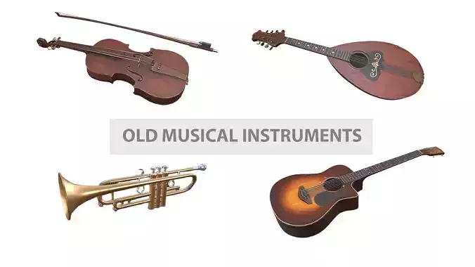 Old Musical Instruments Low-poly PBR 3D Model Collection