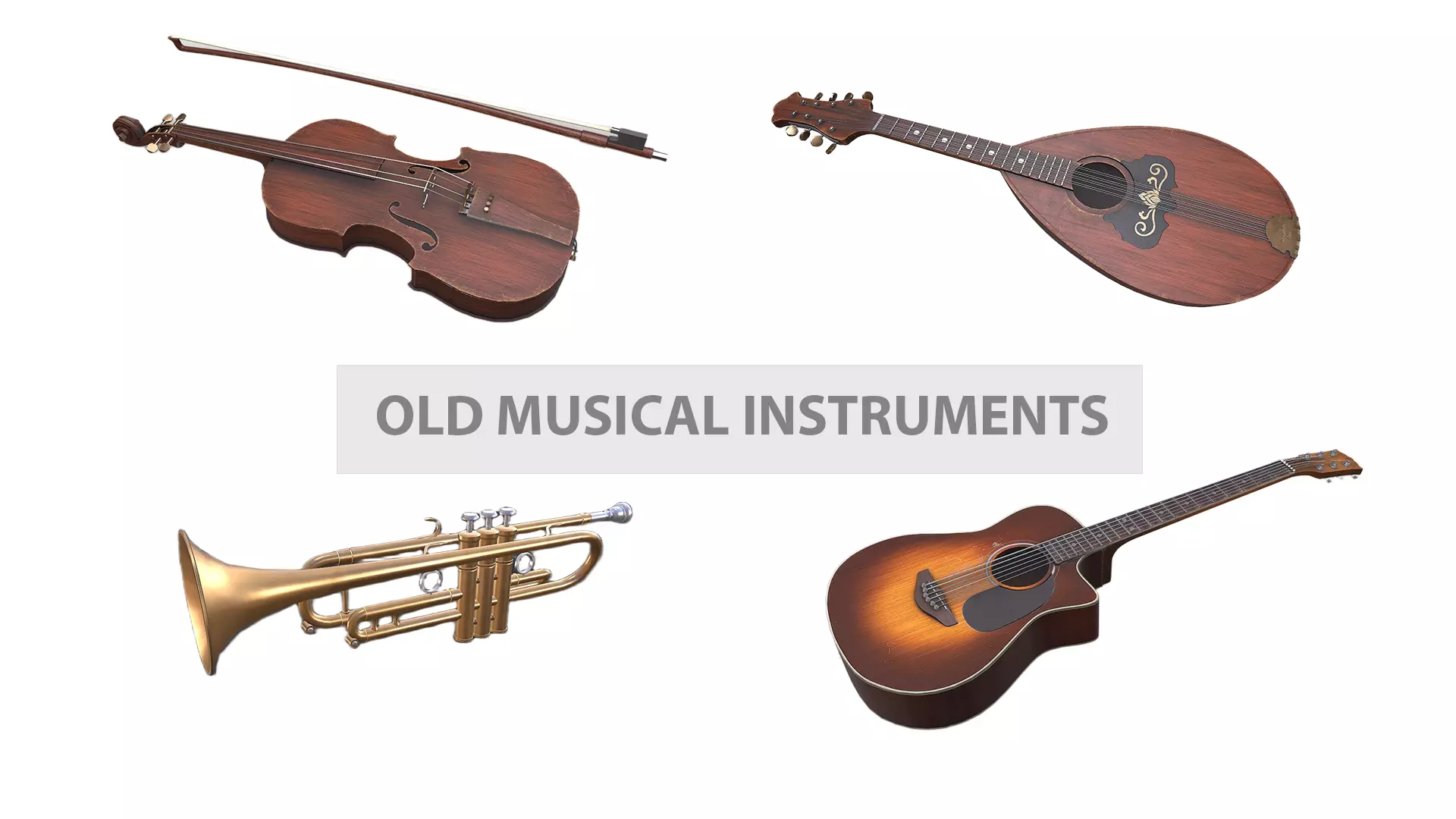 Old Musical Instruments Low-poly PBR 3D Model Collection_0