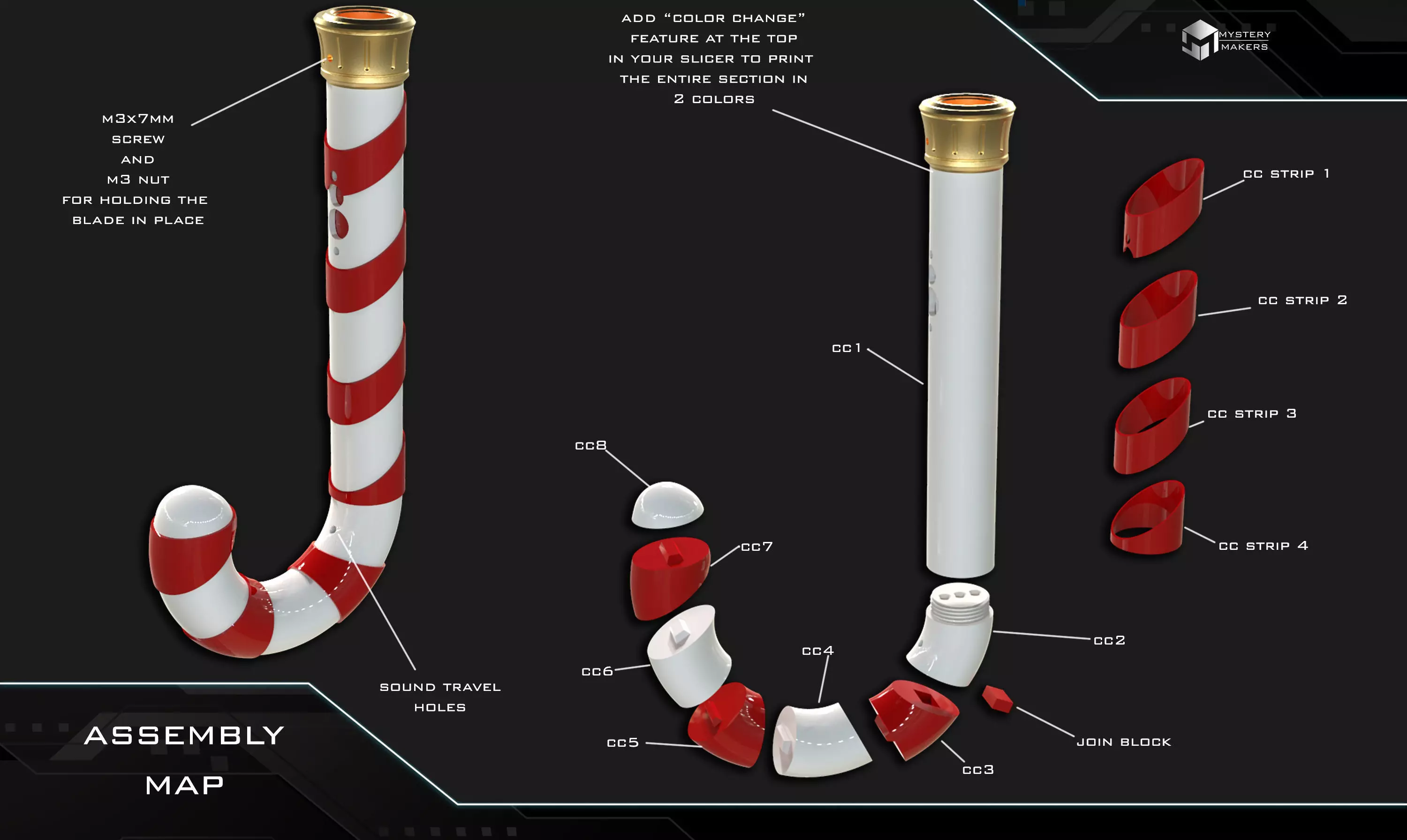 Candy cane functional lightsaber 3D print model_1