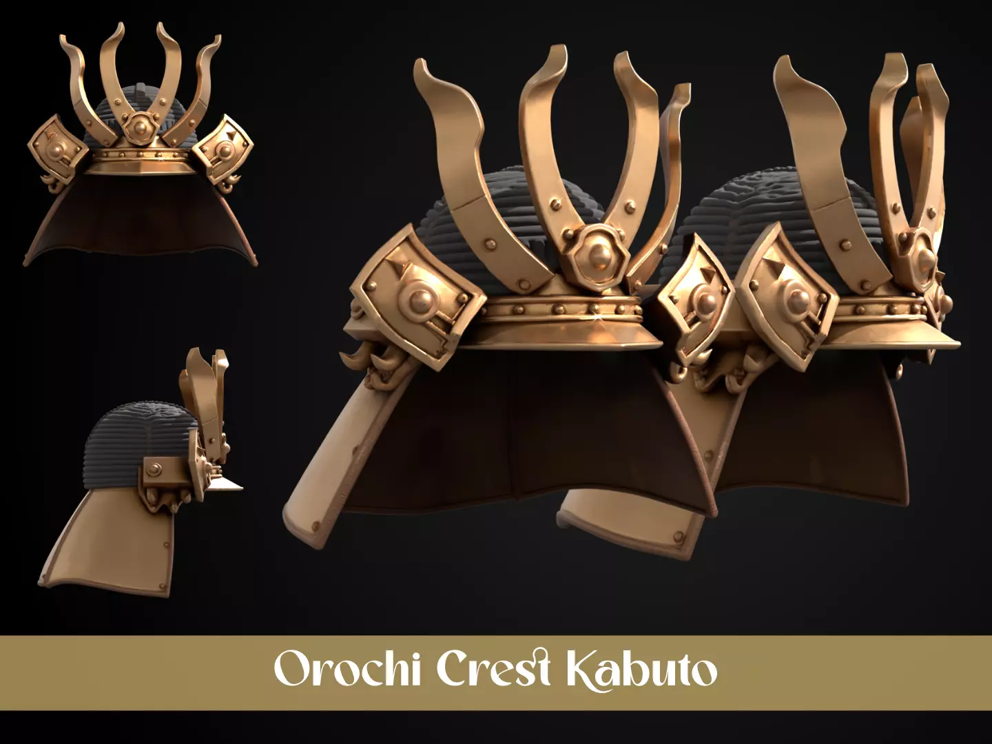 Stylized Samurai Helmet - Orochi Crest Kabuto 3D print model_0