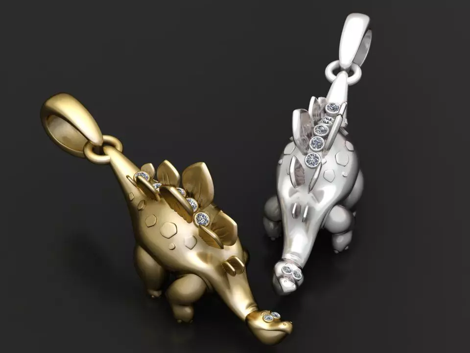 Gold dinosaur pendant 3D printable model 3D print model_2