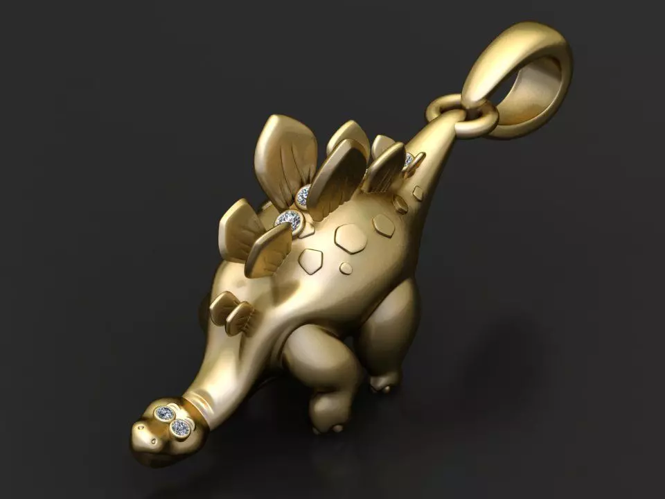 Gold dinosaur pendant 3D printable model 3D print model_0