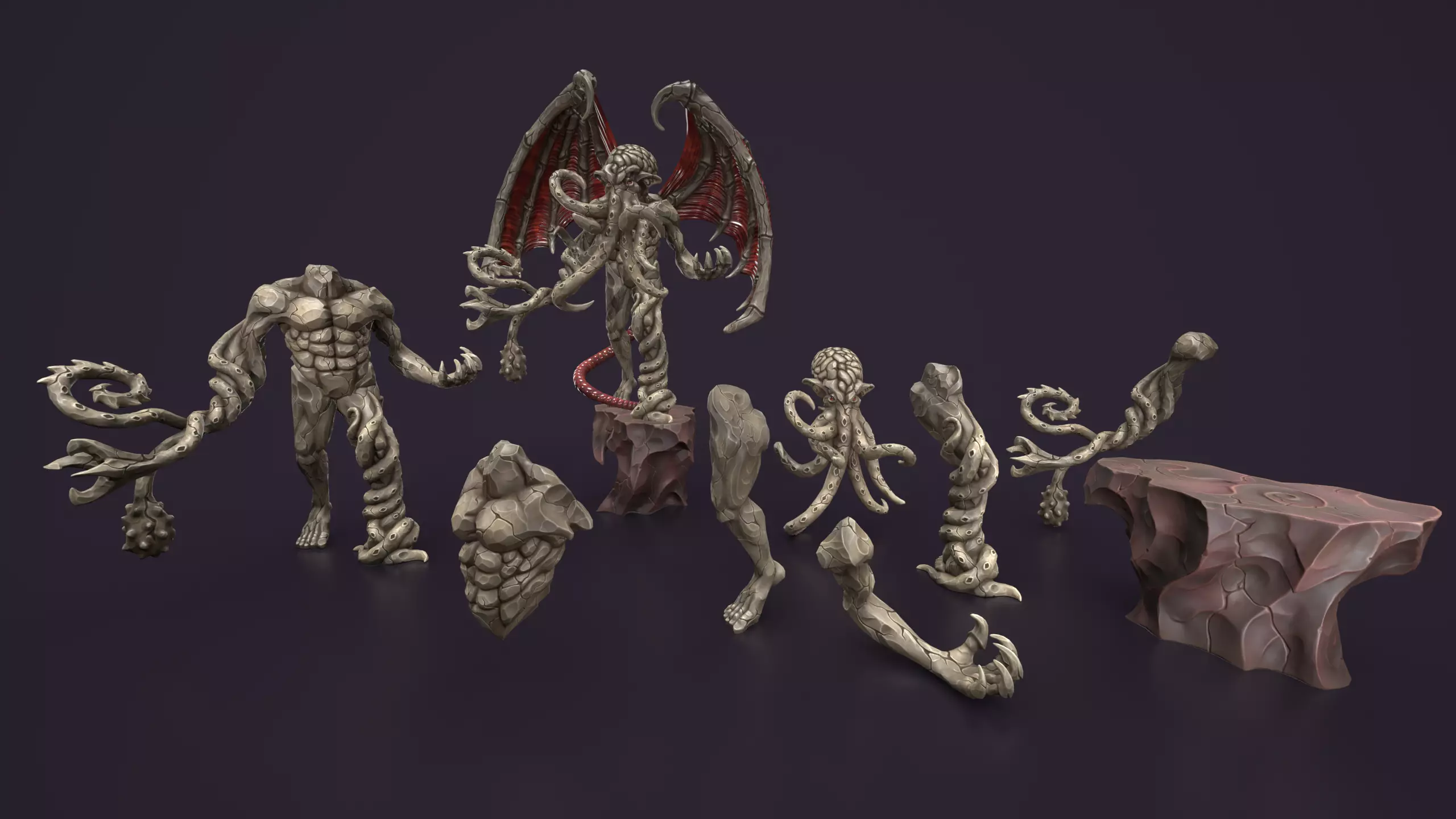 Ancient Warlord Statue Stone Low-poly 3D model_16