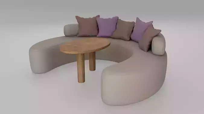 Rounded cafe sofa coach in beige organic shape