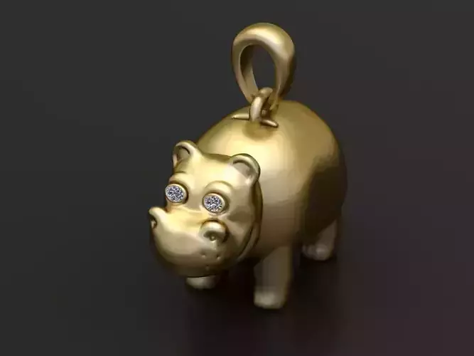 Gold hippo pendant 3D printable model  