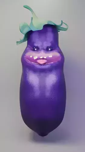 Cute Cartoon Eggplant Character 3D Model