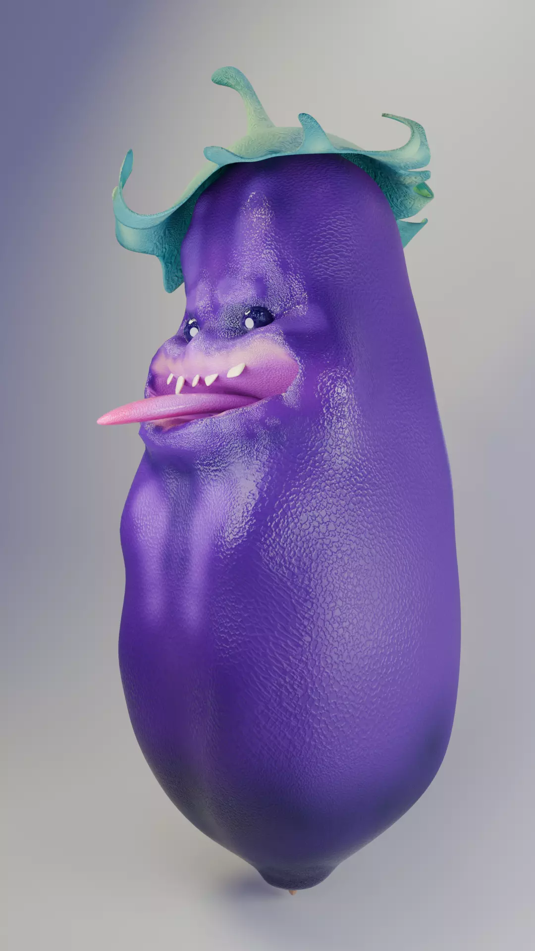 Cute Cartoon Eggplant Character 3D Model 3D model_4