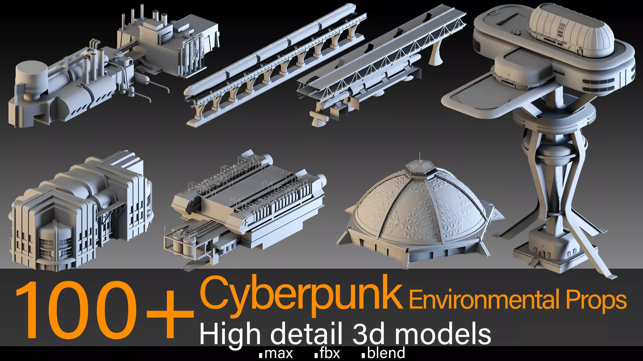 100- Cyberpunk Environmental Props and details 3D model
