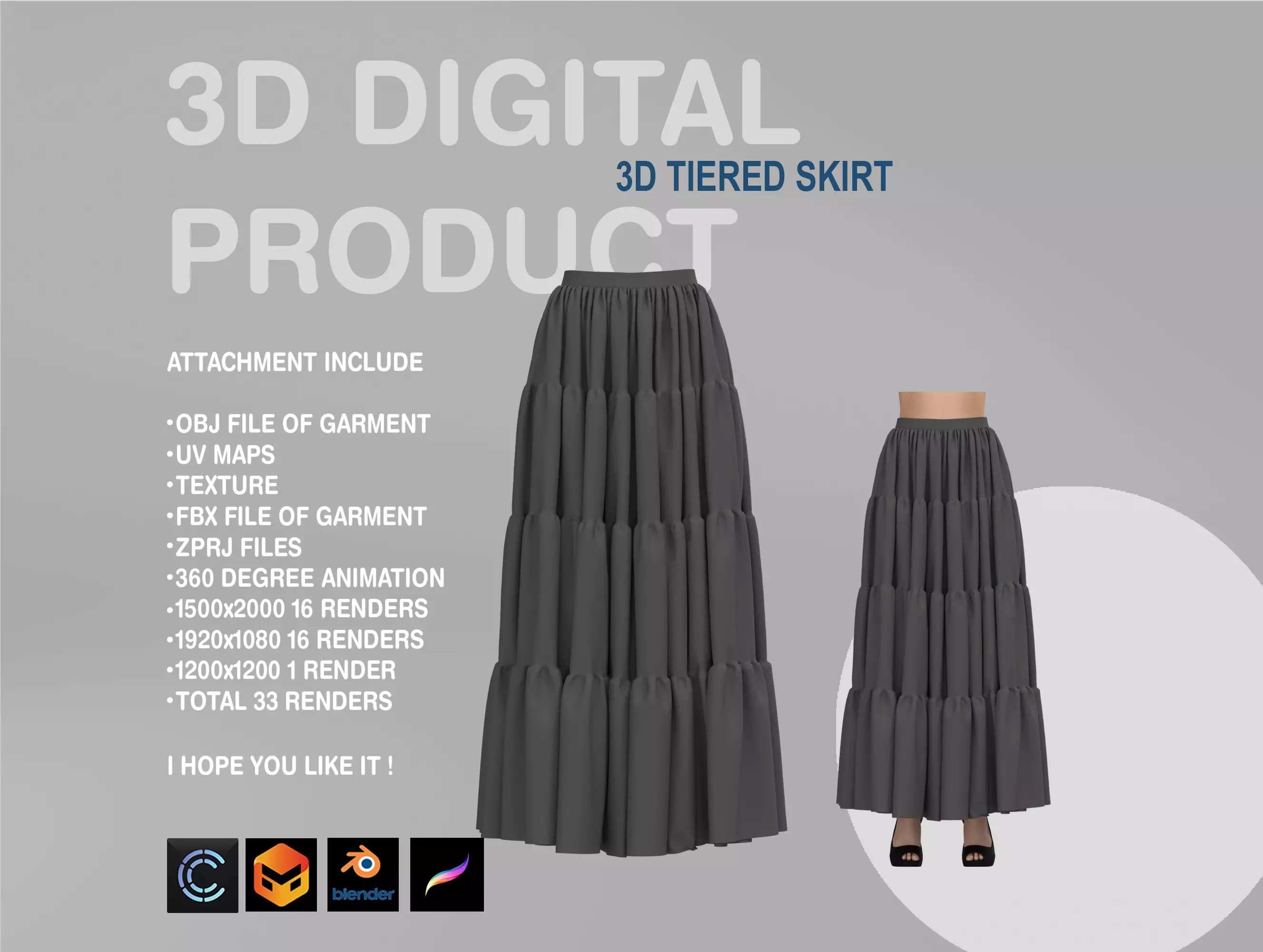 Female Tiered Skirt 3D model_0