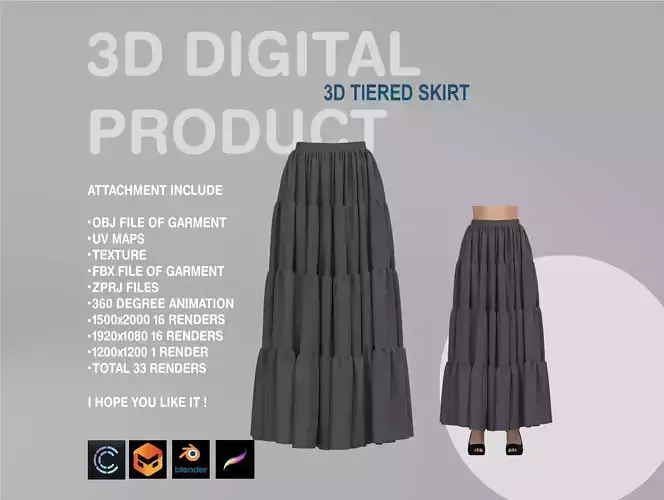 Female Tiered Skirt 3D model