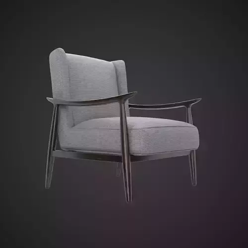 Mid-Century Modern Armchair 3D Model - Wooden Frame Accent Chair