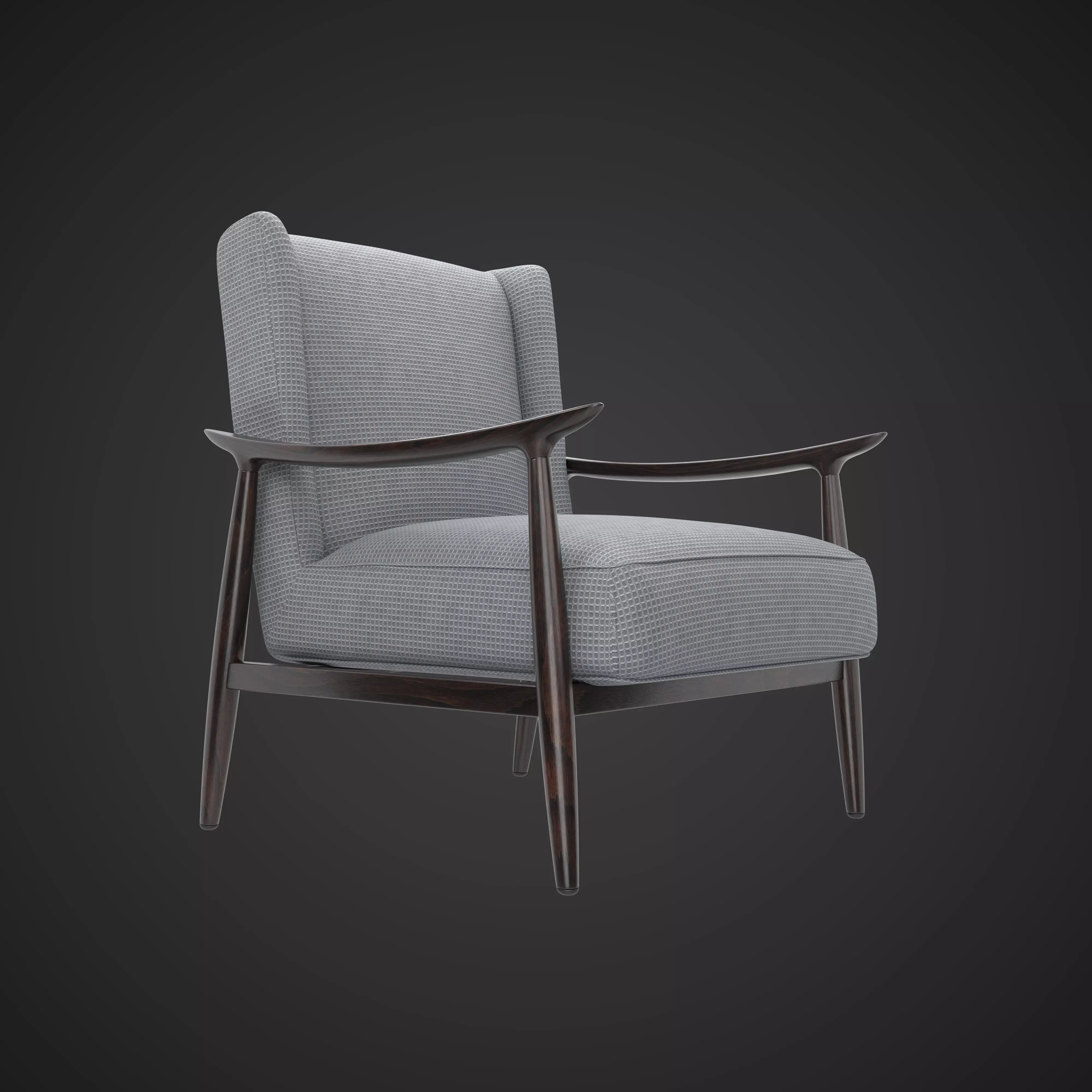 Mid-Century Modern Armchair 3D Model - Wooden Frame Accent Chair 3D model