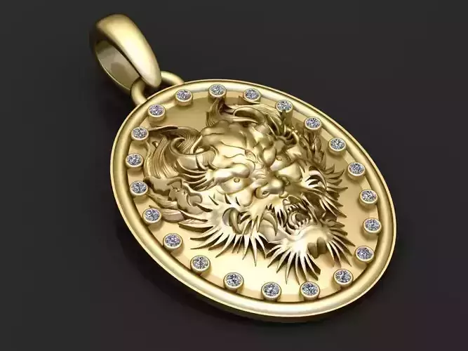 Gold lion head pendant 3D printable model  