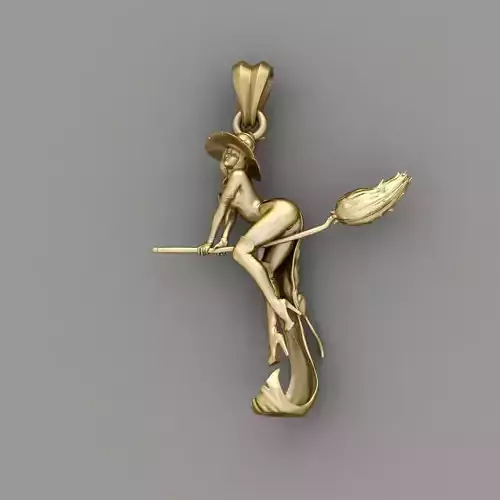 Witch on broom necklace 3d print model 3D print model