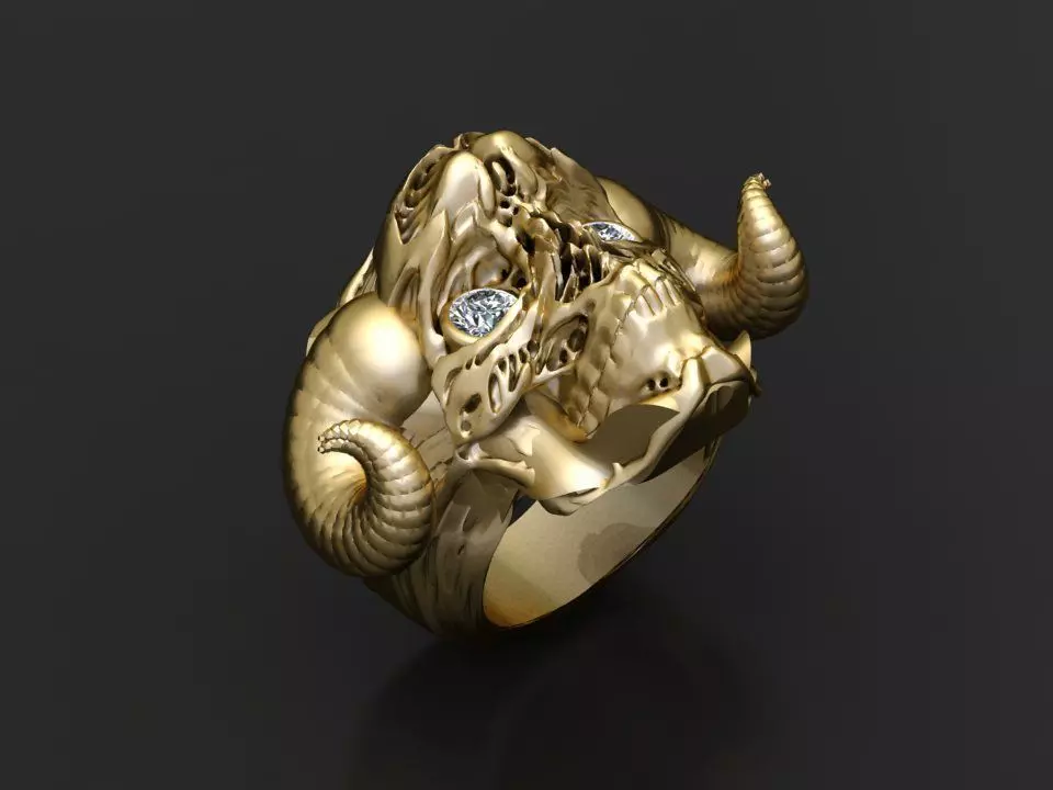 Gold ram skull ring 3D printable model 3D print model