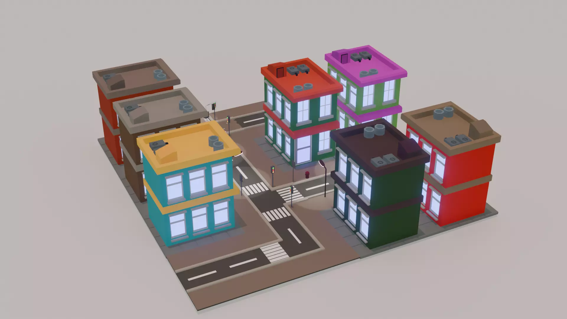 Low poly Street Block Free low-poly 3D model