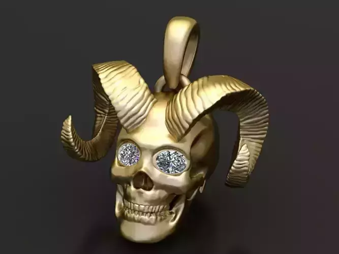 Gold horned skull pendant 3D printable model 