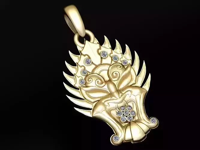 Gold dragon head pendant 3D printable model  