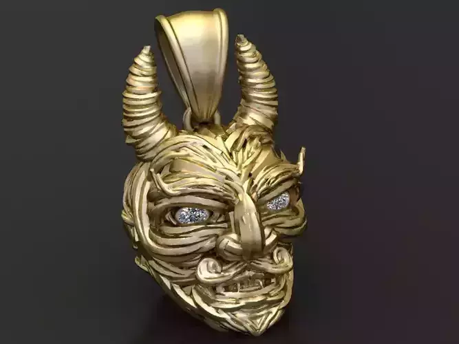 Gold demon head pendant 3D printable model  