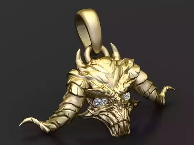 Gold demon skull pendant 3D printable model   3D print model