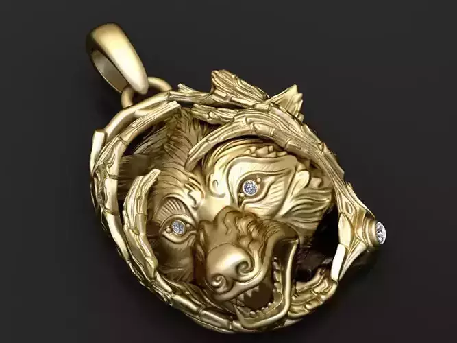 Gold wolf pendant 3D printable model 