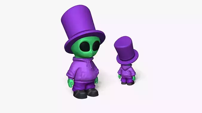 Cute Alien Miniature - Top Hat - Chibi 3D print model