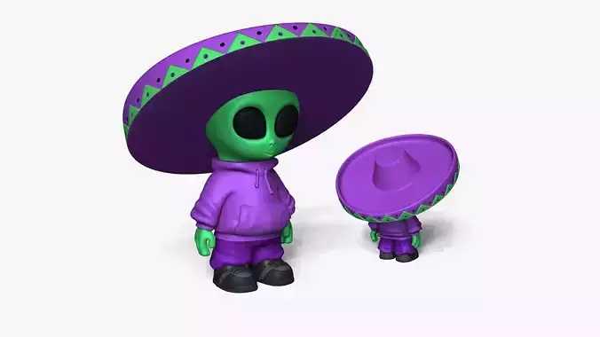 Cute Alien Miniature - Sombrero Hat - Chibi 3D print model