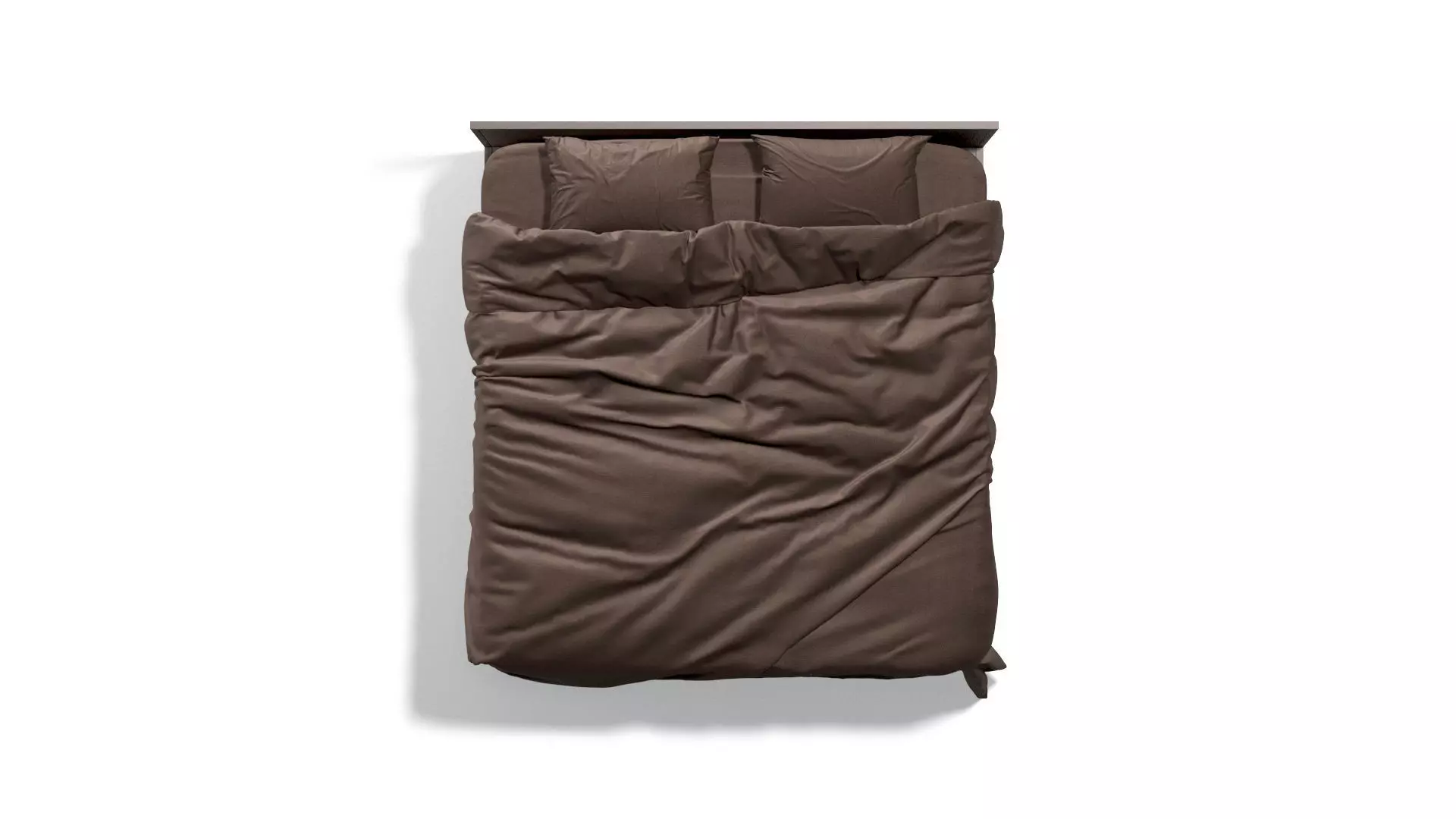 Brown Wooden Double Bed - king size with pillow and mattress 3D model_5