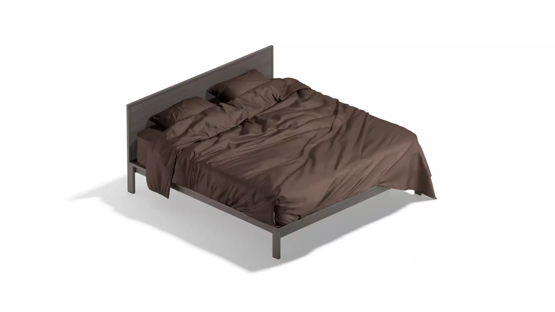 Brown Wooden Double Bed - king size with pillow and mattress 3D model_2