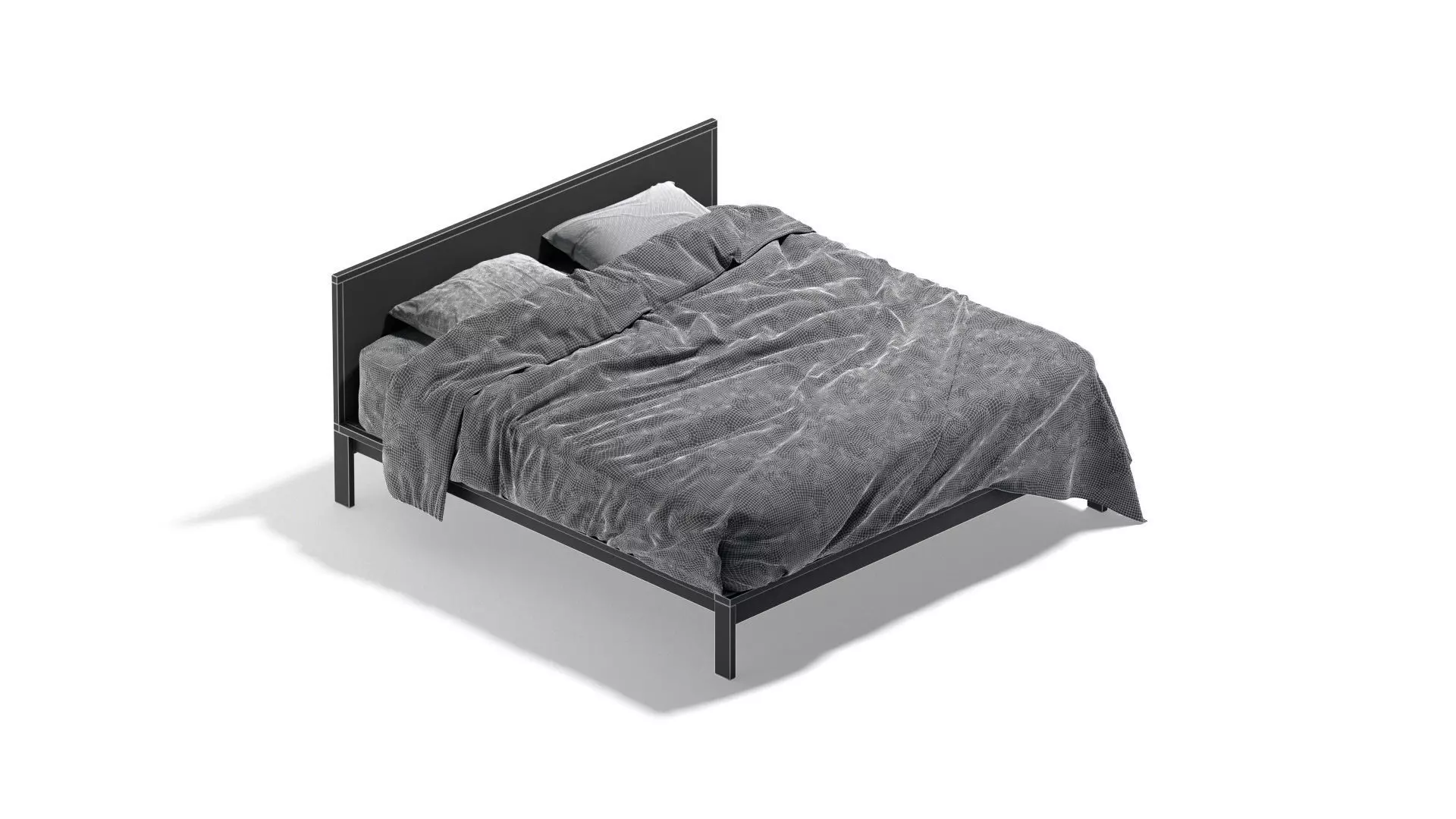 Brown Wooden Double Bed - king size with pillow and mattress 3D model_7