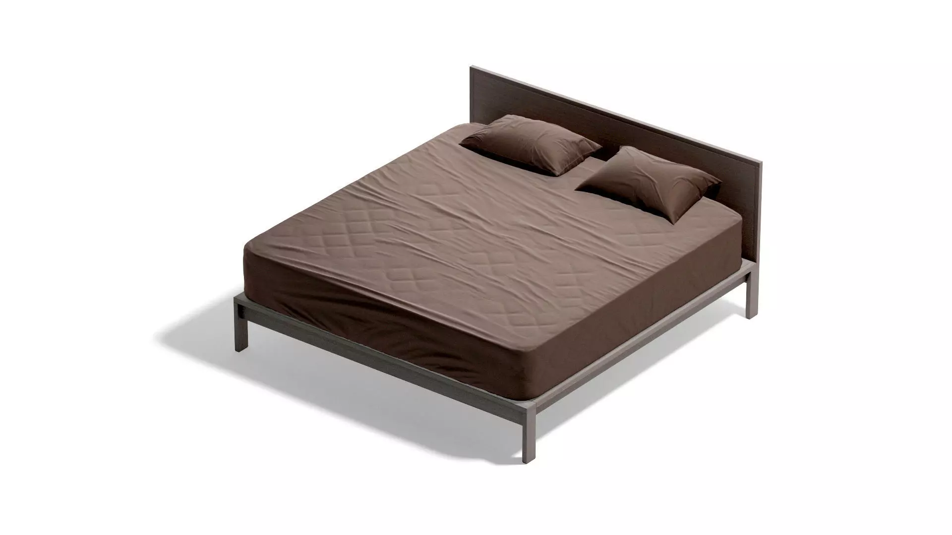 Brown Wooden Double Bed - king size with pillow and mattress 3D model_4