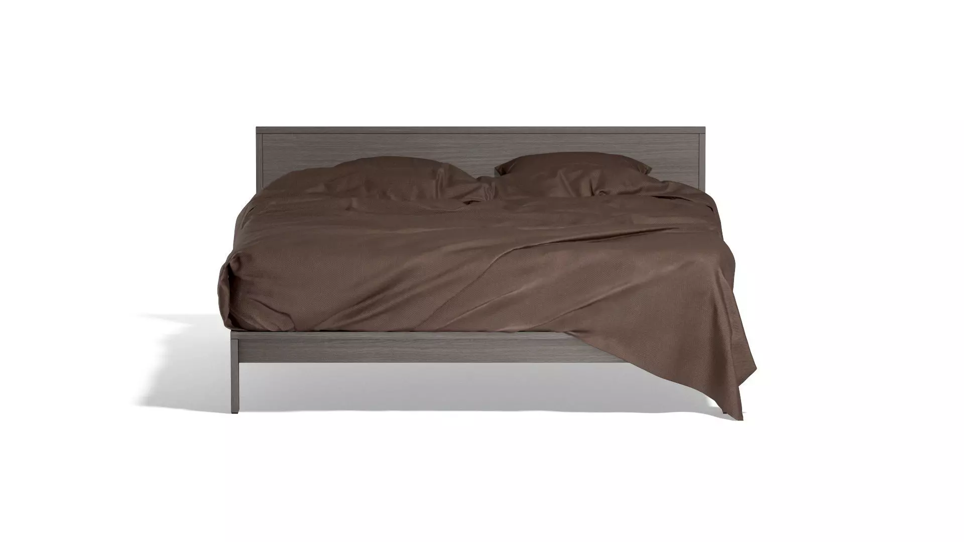 Brown Wooden Double Bed - king size with pillow and mattress 3D model_3