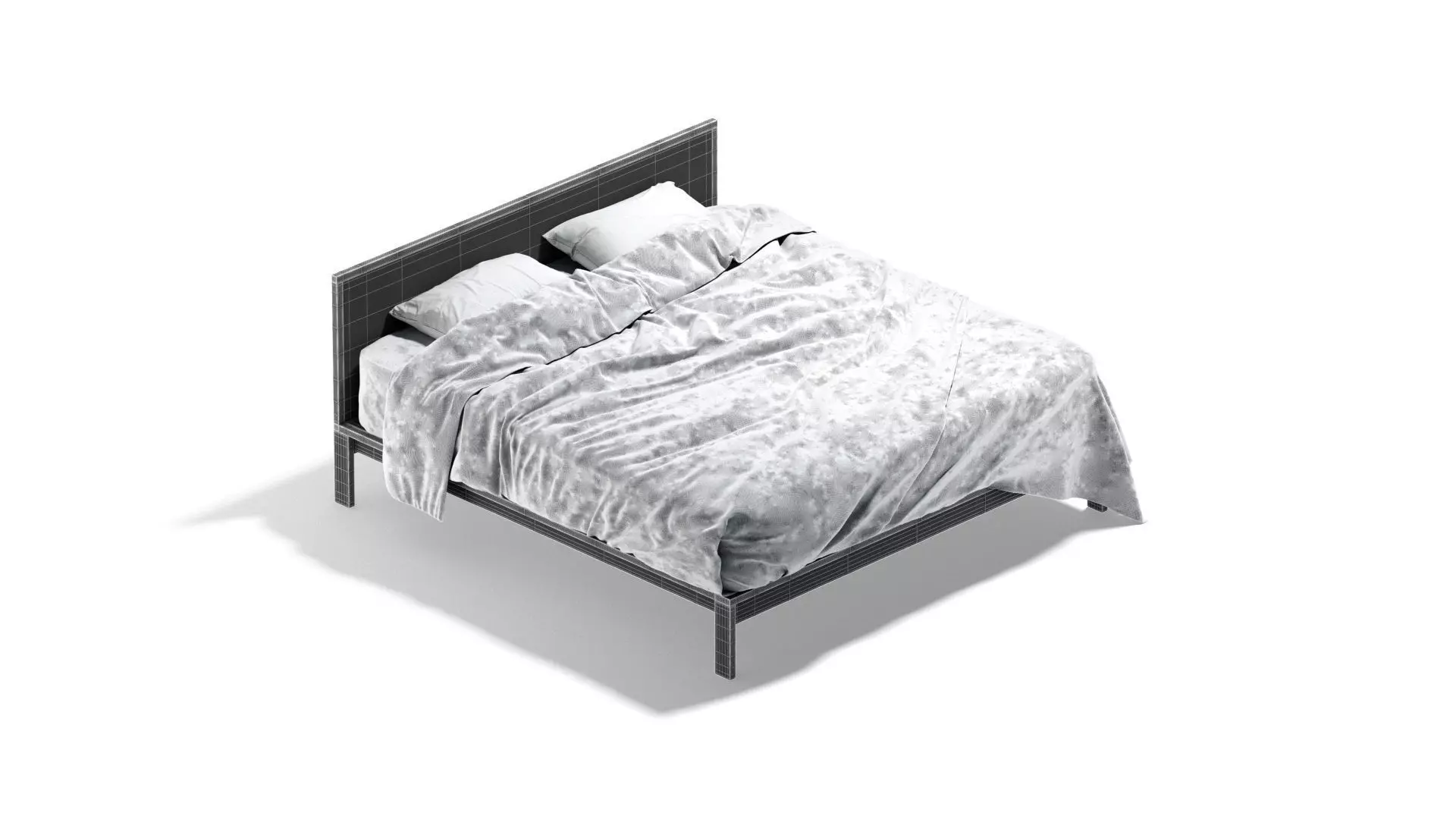 Brown Wooden Double Bed - king size with pillow and mattress 3D model_9