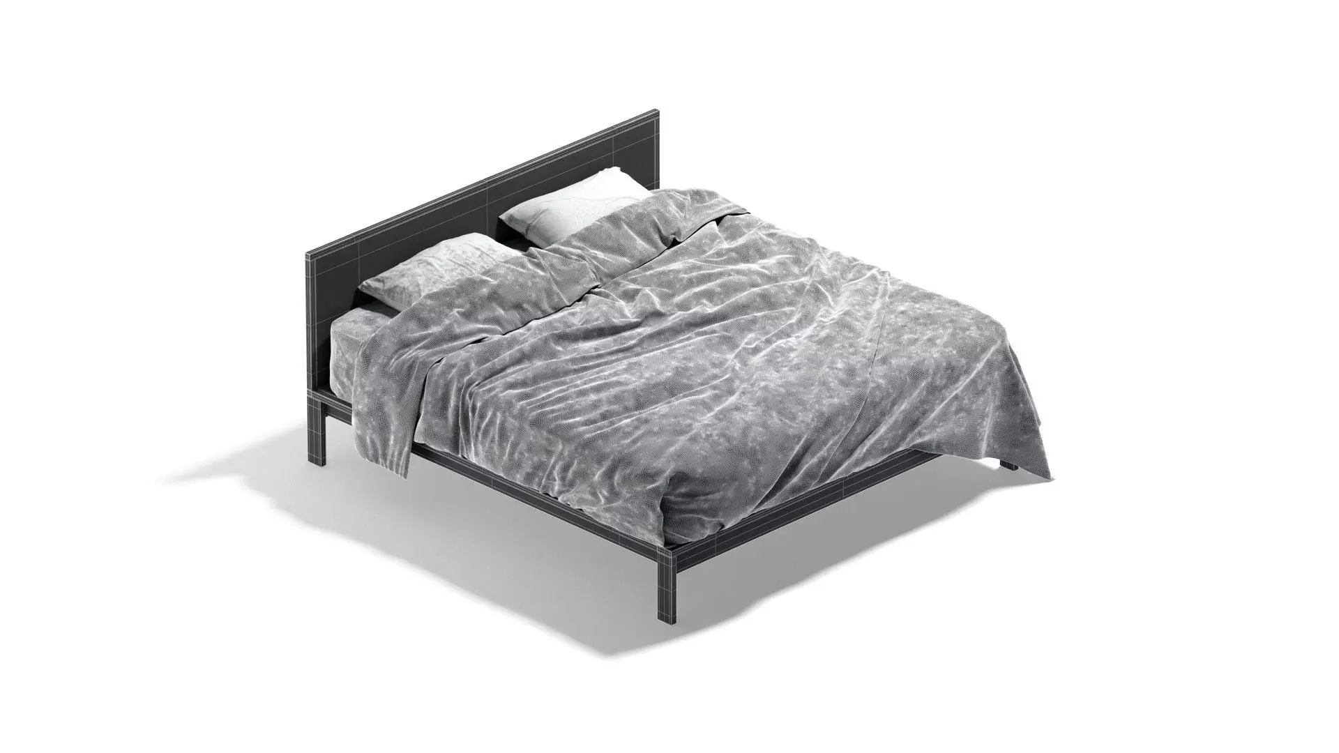 Brown Wooden Double Bed - king size with pillow and mattress 3D model_8