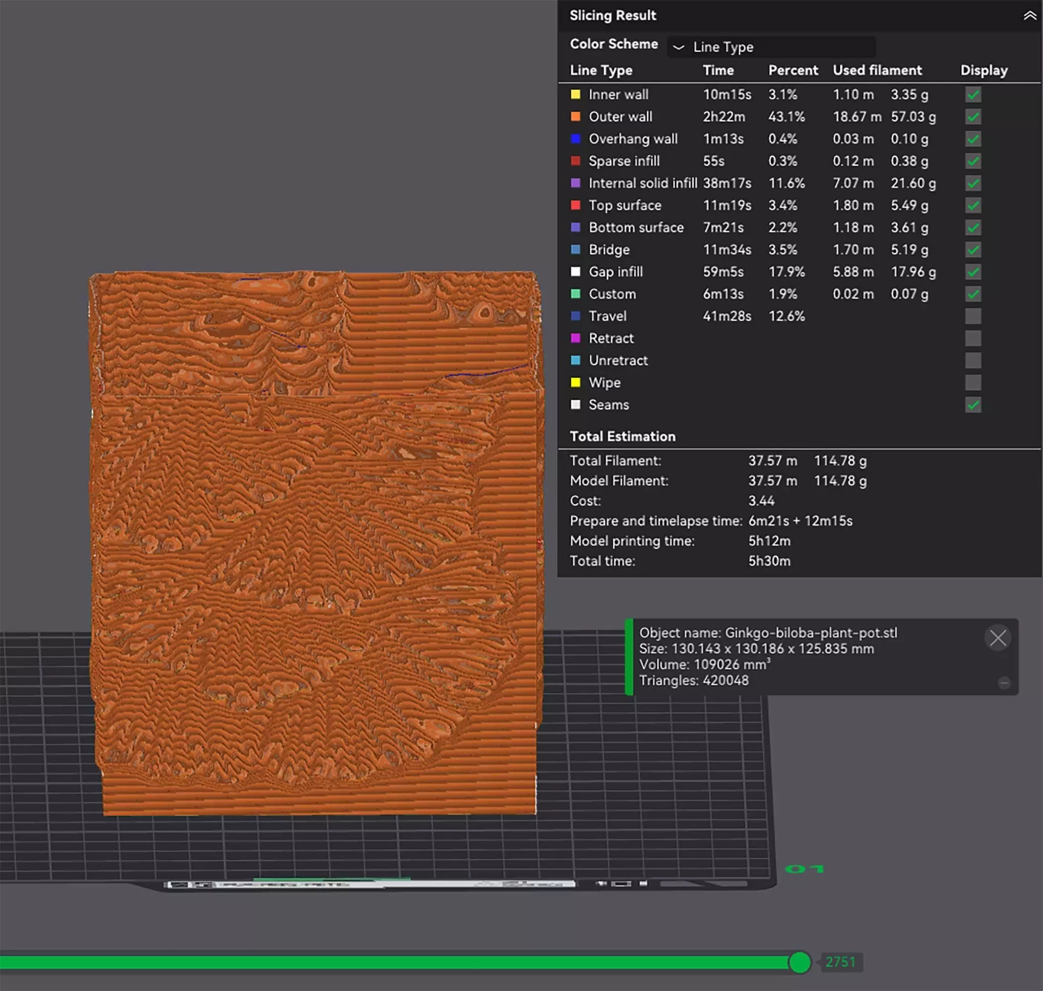 Ginkgo Biloba Plant Pot With Drainage No Supports 3D print model_3