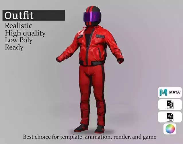 Redline Racer Realistic Outfit Low-poly 3D model