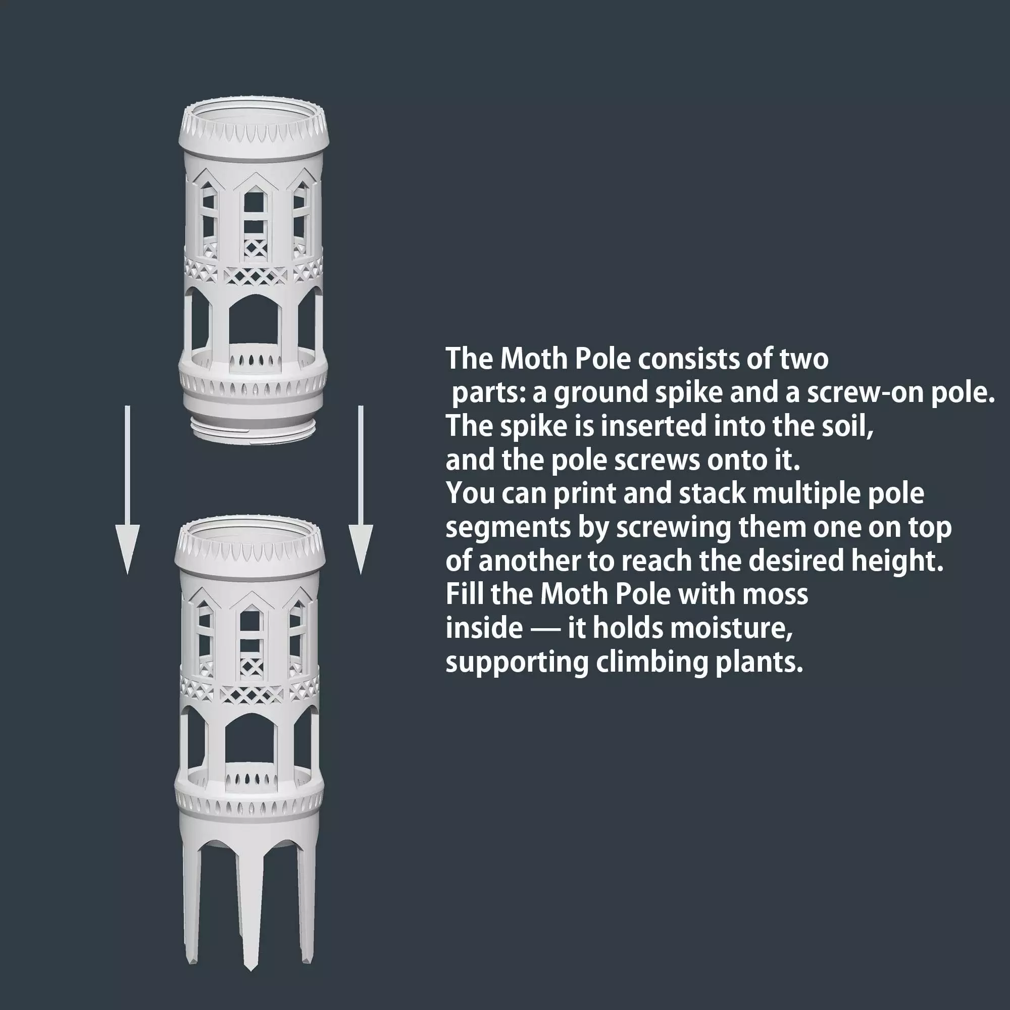 Moss Pole Plant Support No Supports 3D print model_2