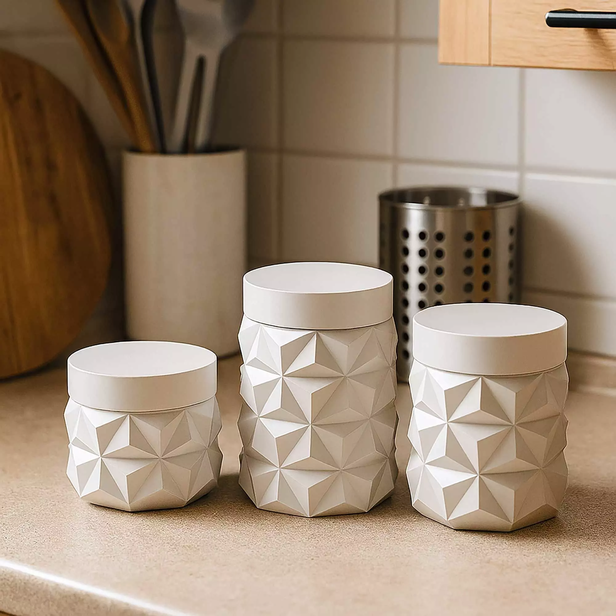 Geometric Jar Set of 3 Storage Box No Supports 3D print model_0