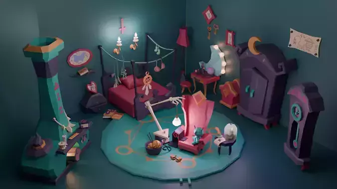 Witch Bedroom-Hand-Painted 3D Props Pack