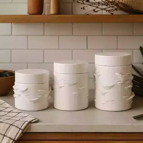 Mushroom Jar Set of 3 Storage Box No Supports